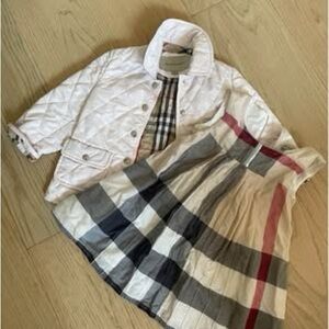 Burberry light pink quilted Jacket and classic burberry stripe dress girl 2Y